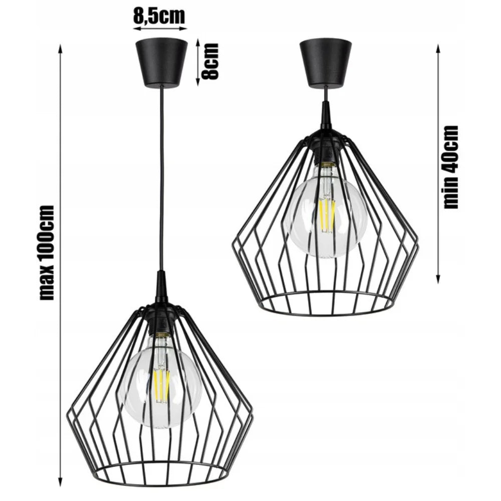 Zwarte hanglamp staal met geometrische diamantvorm