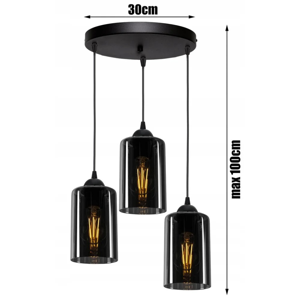 rookglas hanglamp zwart met smoke glas voor woonkamer