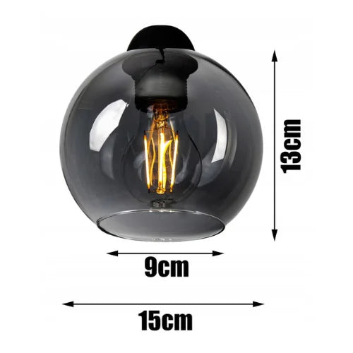 Plafondlamp industrieel zwart met smoke glazen kappen