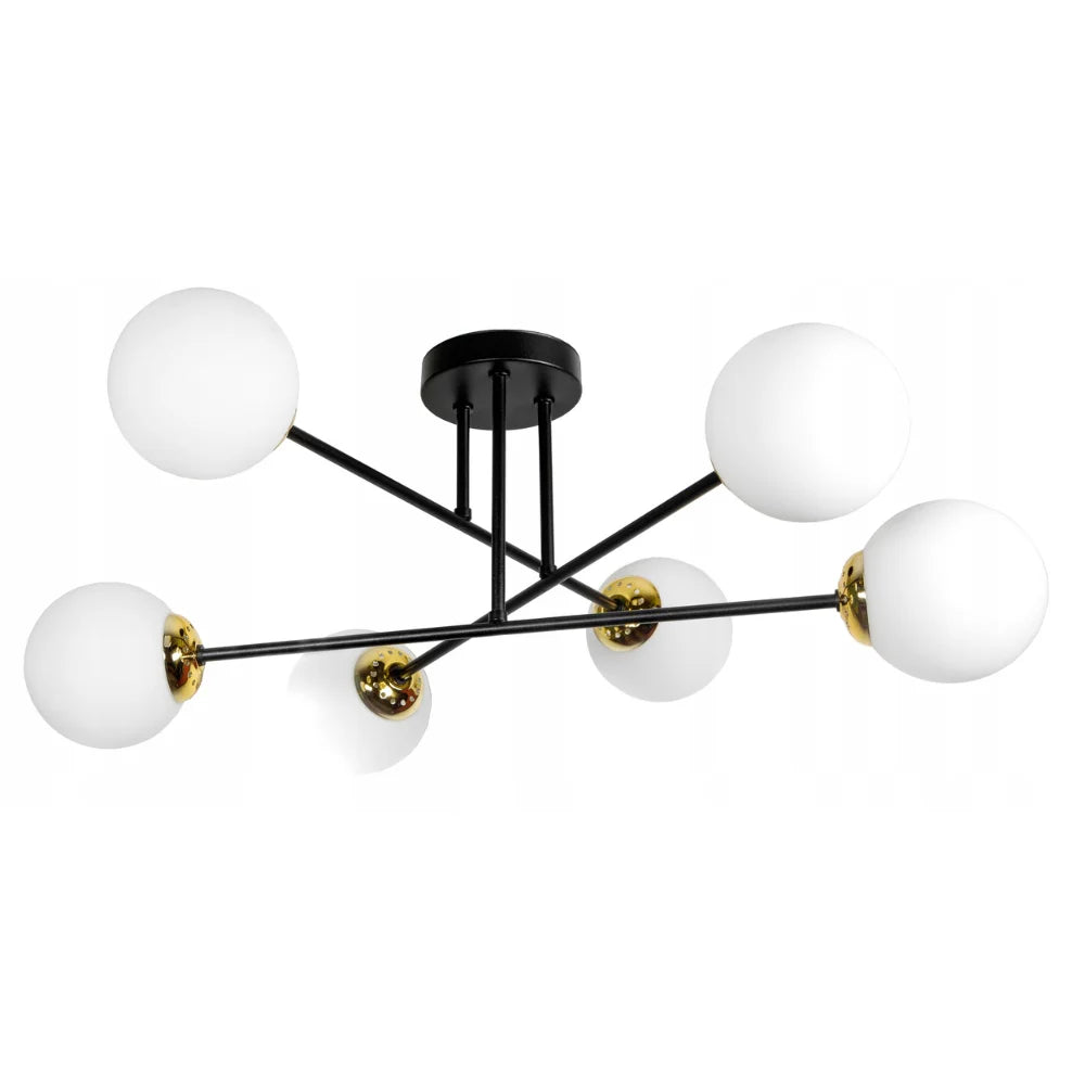 Plafondlamp industrieel zwart met witte bollen woonkamer