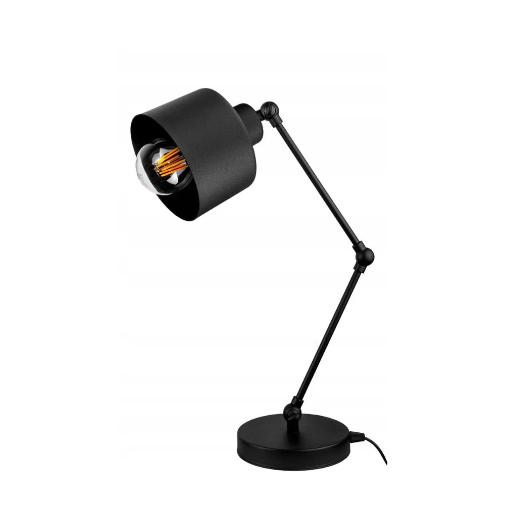 Tafellamp industrieel met metalen frame en warme lichtkleur