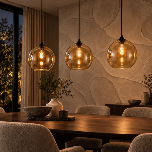 Pendelleuchte länglich Amberglas 3-flammig Ø25