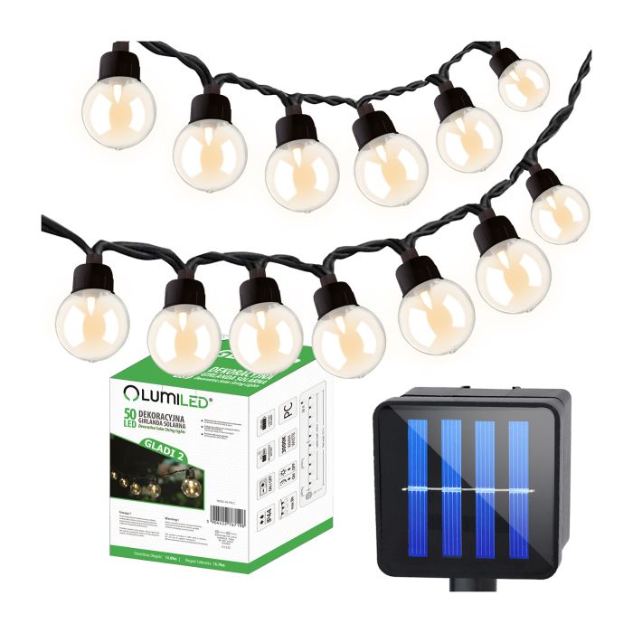 Solar-Gartengirlande – 50x LED-Birnen – 16,7m – Warmweiß 3000K