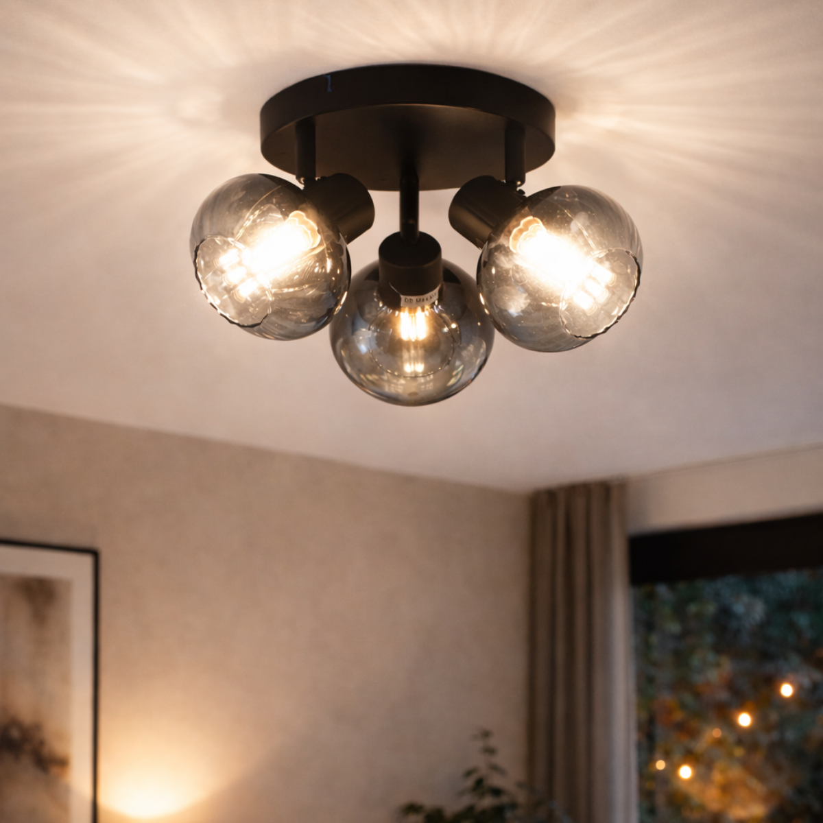 Deckenleuchte Schwarz - 3 Rauchglaskugeln - Yaro