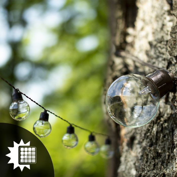 Solar-LED-Lichterkette mit Kugeln, 7,5 m – Warmweißes Licht (3000K) | Solar-Gartenbeleuchtung