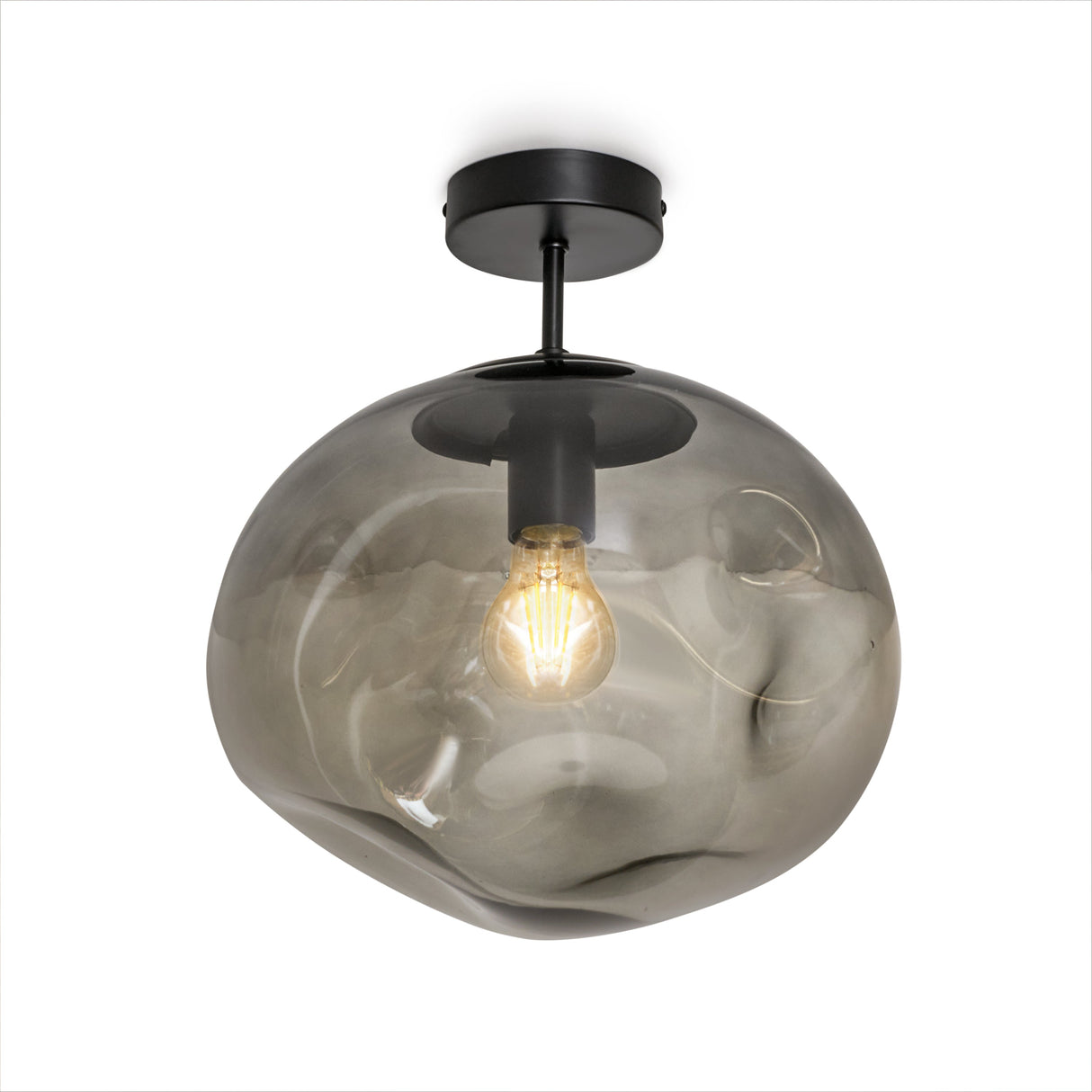 Glazen Plafondlamp Zwart met Smoke glas – Marly
