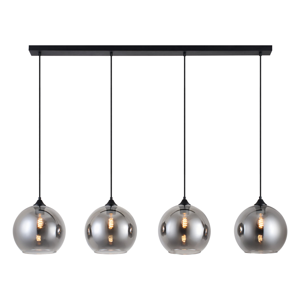 Hanglamp Zwart met Smoke Glas – 4-Lichts Langwerpig | Xavi