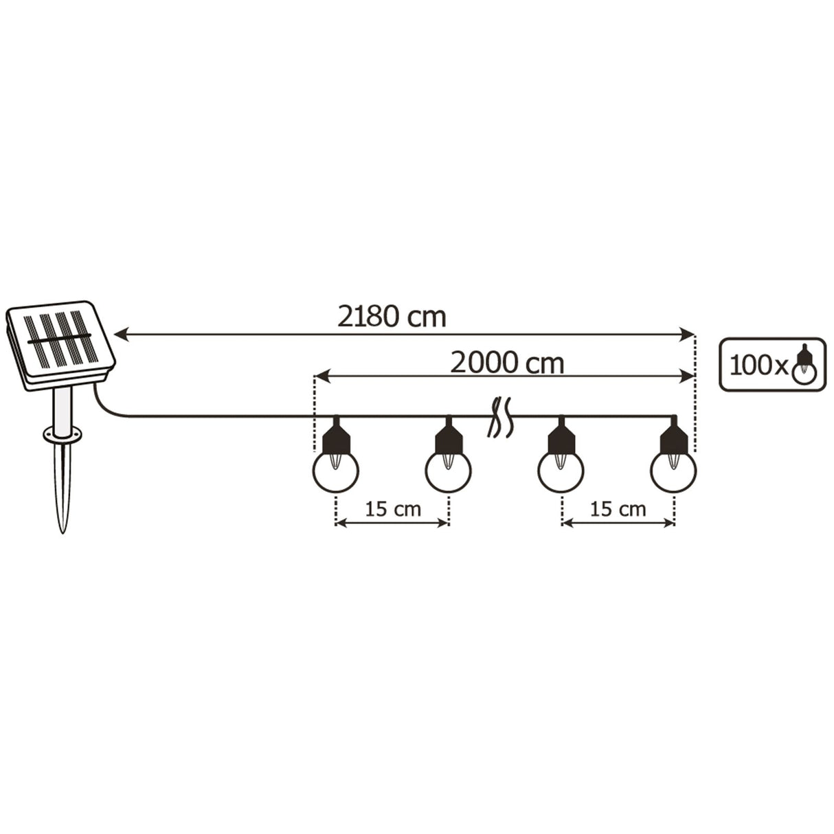 Gartengirlande – 100x LED Kugeln – 21,8m – Warmweiß 3000K – Dekorativ & Wetterfest
