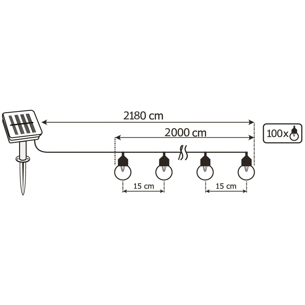 Gartenlichterkette – 100 LED-Kugeln – 21,8 m – Warmweiß 3000K – Dekorativ & Wetterfest