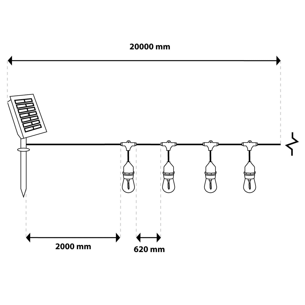Solar-Gartenlichterkette – 30 LEDs – 20 m – Warmweiß 2700K – IP65 – Mit Fernbedienung
