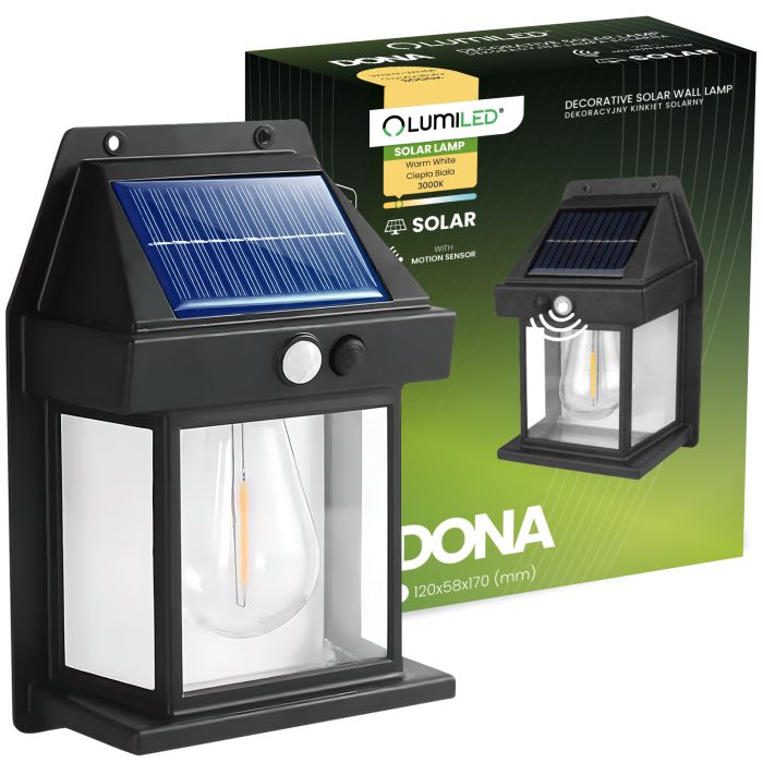 Solar LED Wandleuchte – Fassadenlampe 3000K, IP44 mit Bewegungs- und Dämmerungssensor