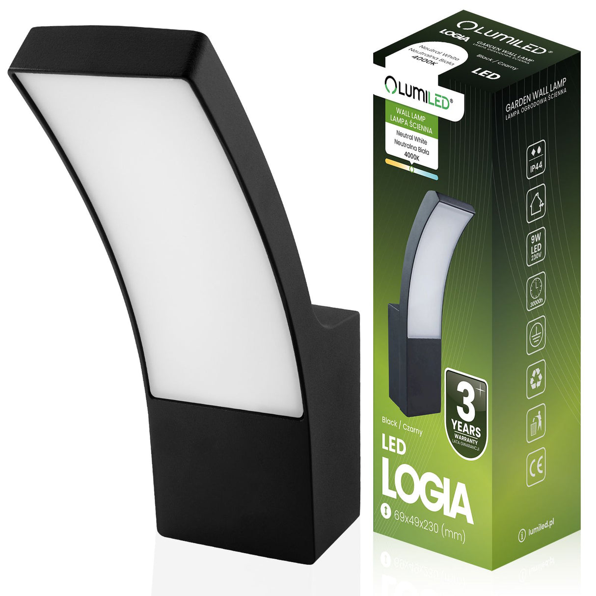 LED-Außenwandlampe 10W – Schwarz, 4000K, IP44