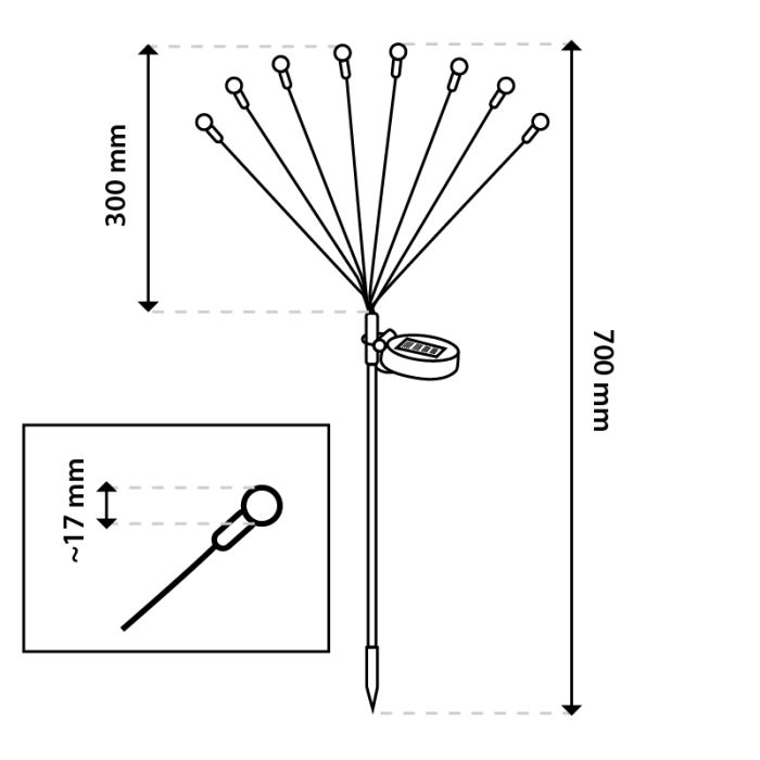 Solar-Gartenleuchte – Löwenzahndesign mit Lichtkugeln, 70 cm, IP44, 3000K warmweiß