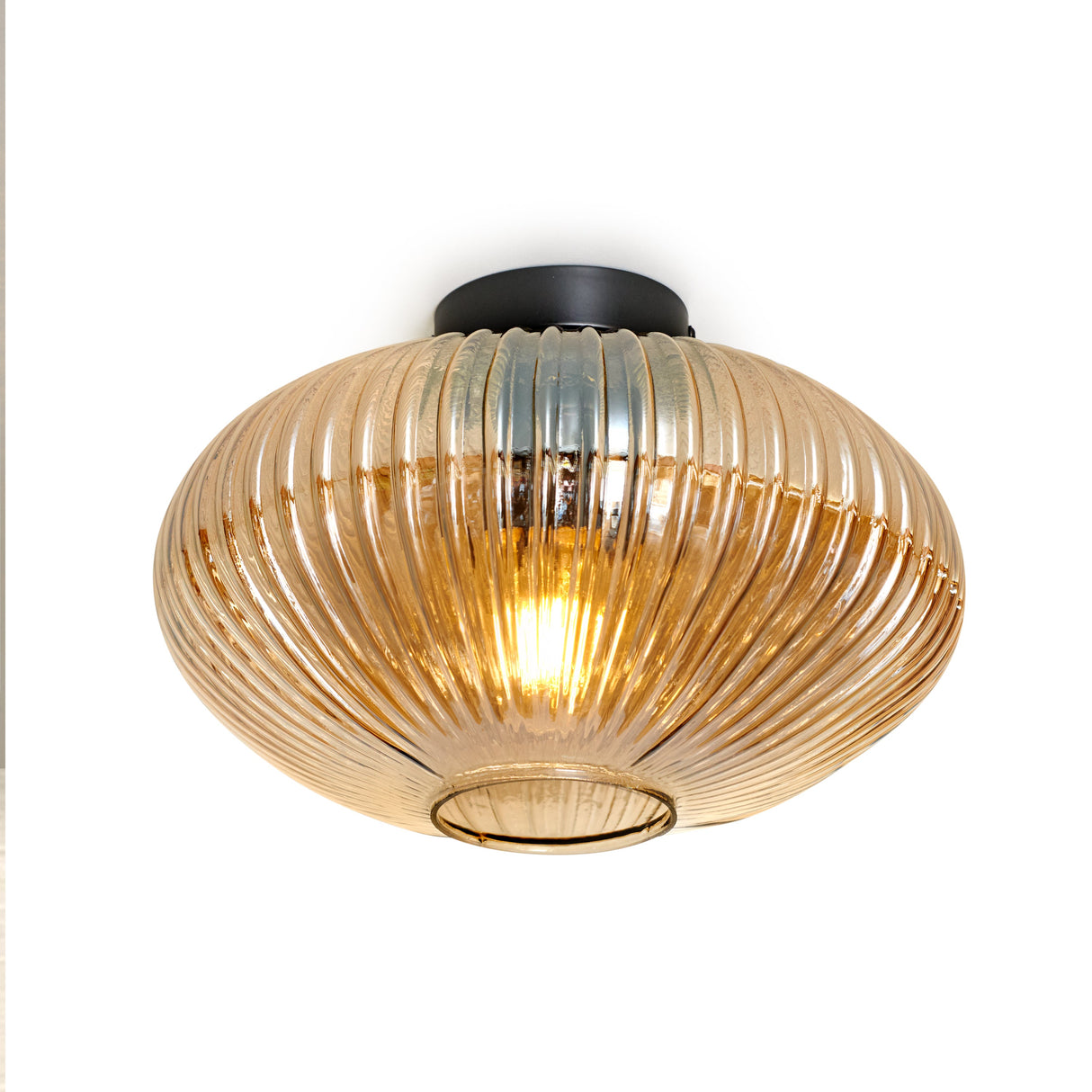 Design-Deckenleuchte rund mit Bernsteinglas