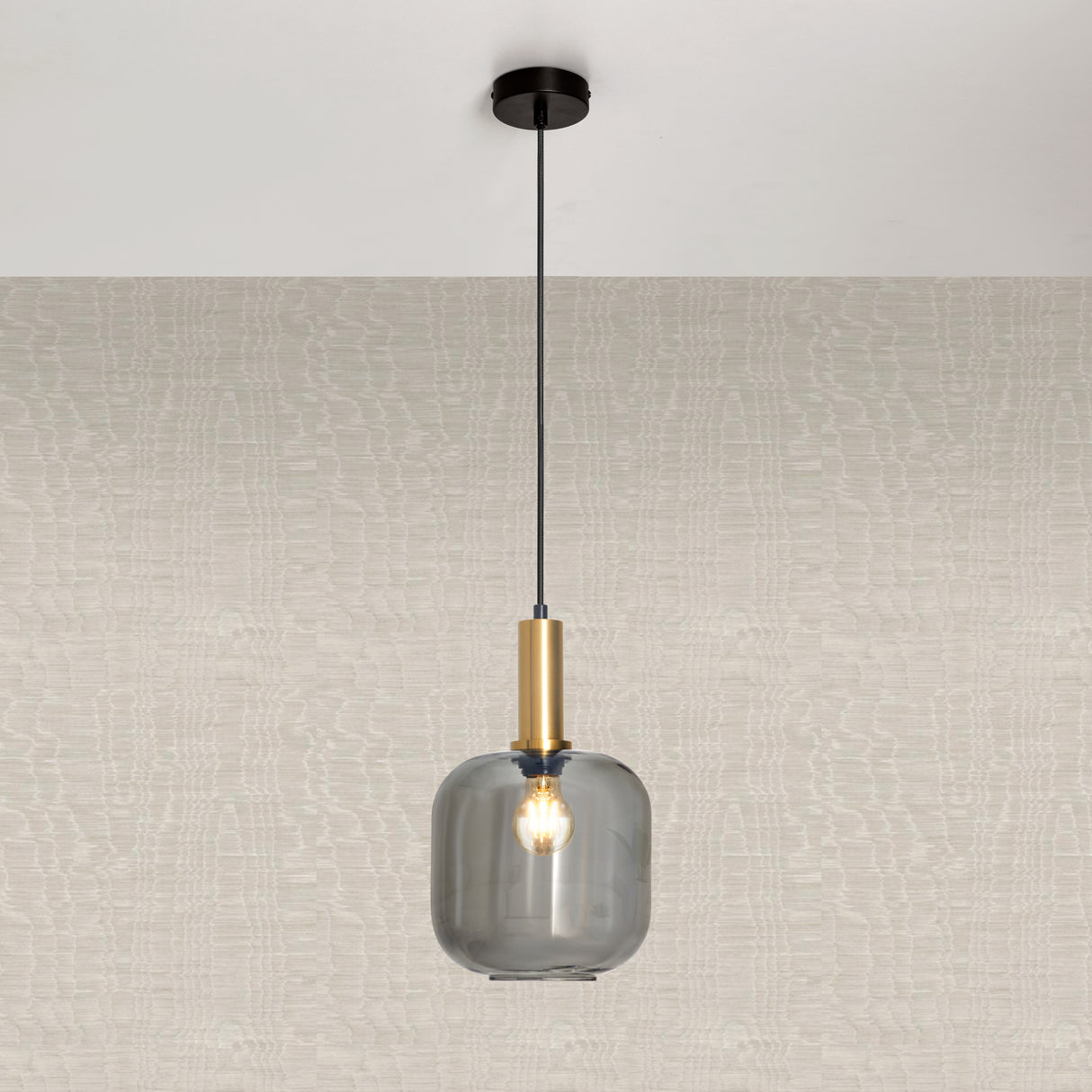 hanglamp messing smoke glas