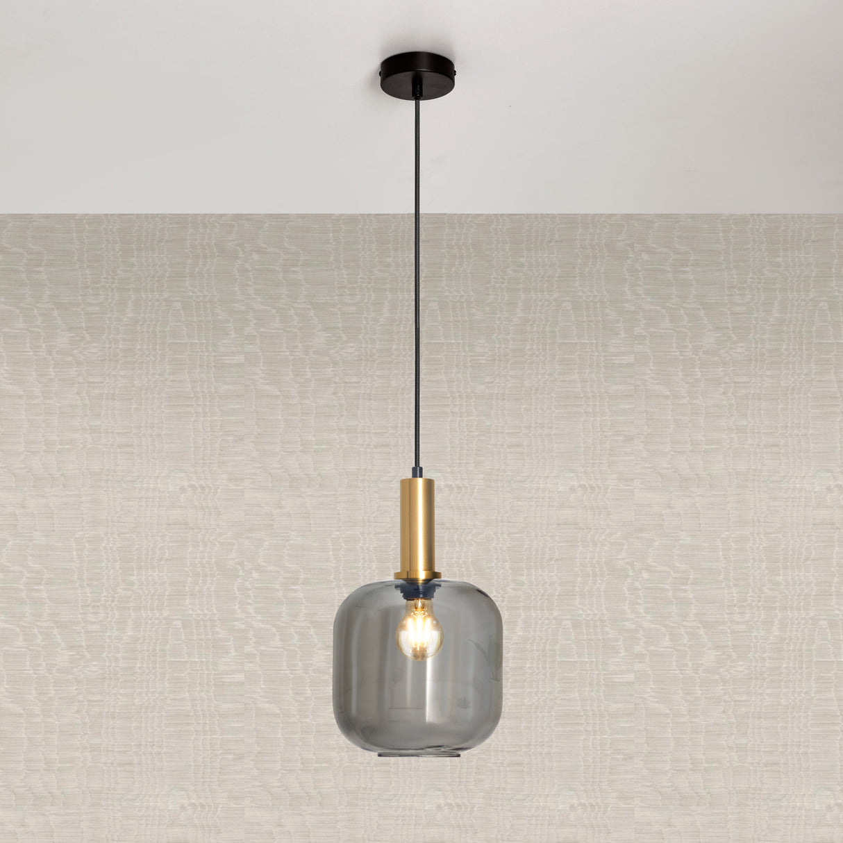Design Hanglamp Messing met Smoke Glas