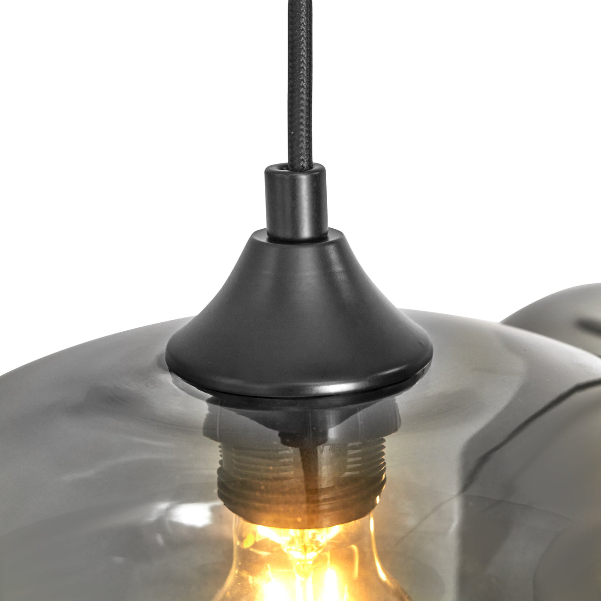 Pendelleuchte – 3-flammig, Mix aus Rauchglas, Industrial-Stil, Schwarz, für Wohn- & Esszimmer