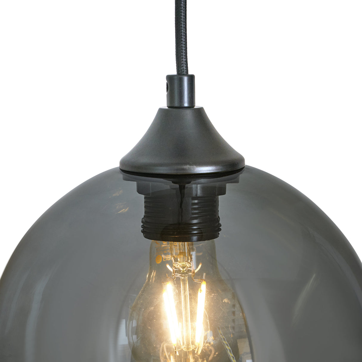 Pendelleuchte im Industrial-Stil – 3-flammig, Rauchglas-Kugeln, Schwarz/Grau