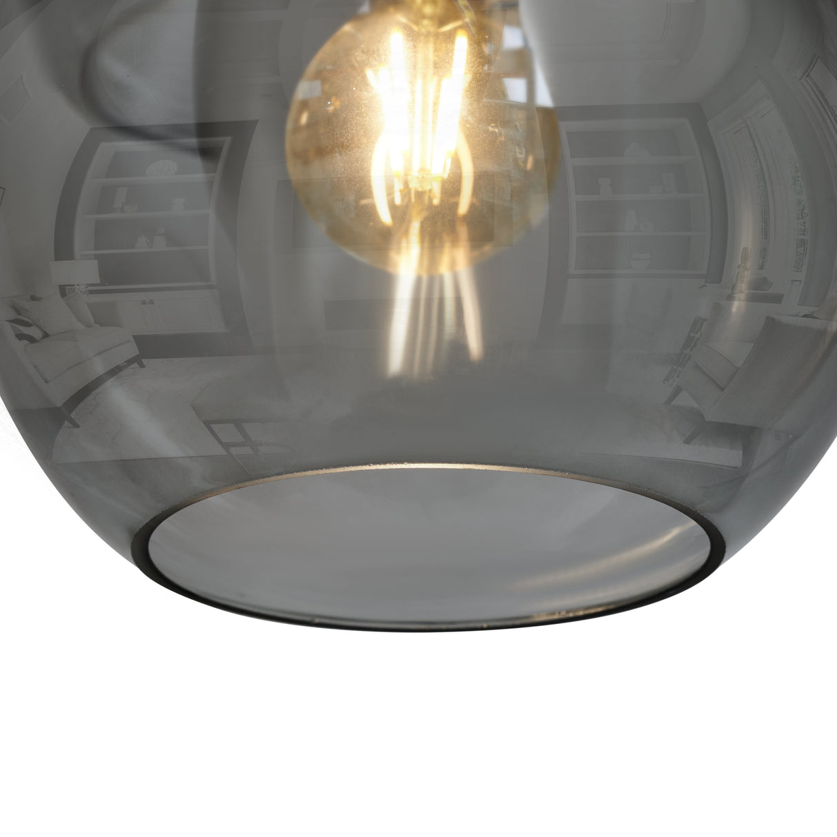 Pendelleuchte im Industrial-Stil – 3-flammig, Rauchglas-Kugeln, Schwarz/Grau