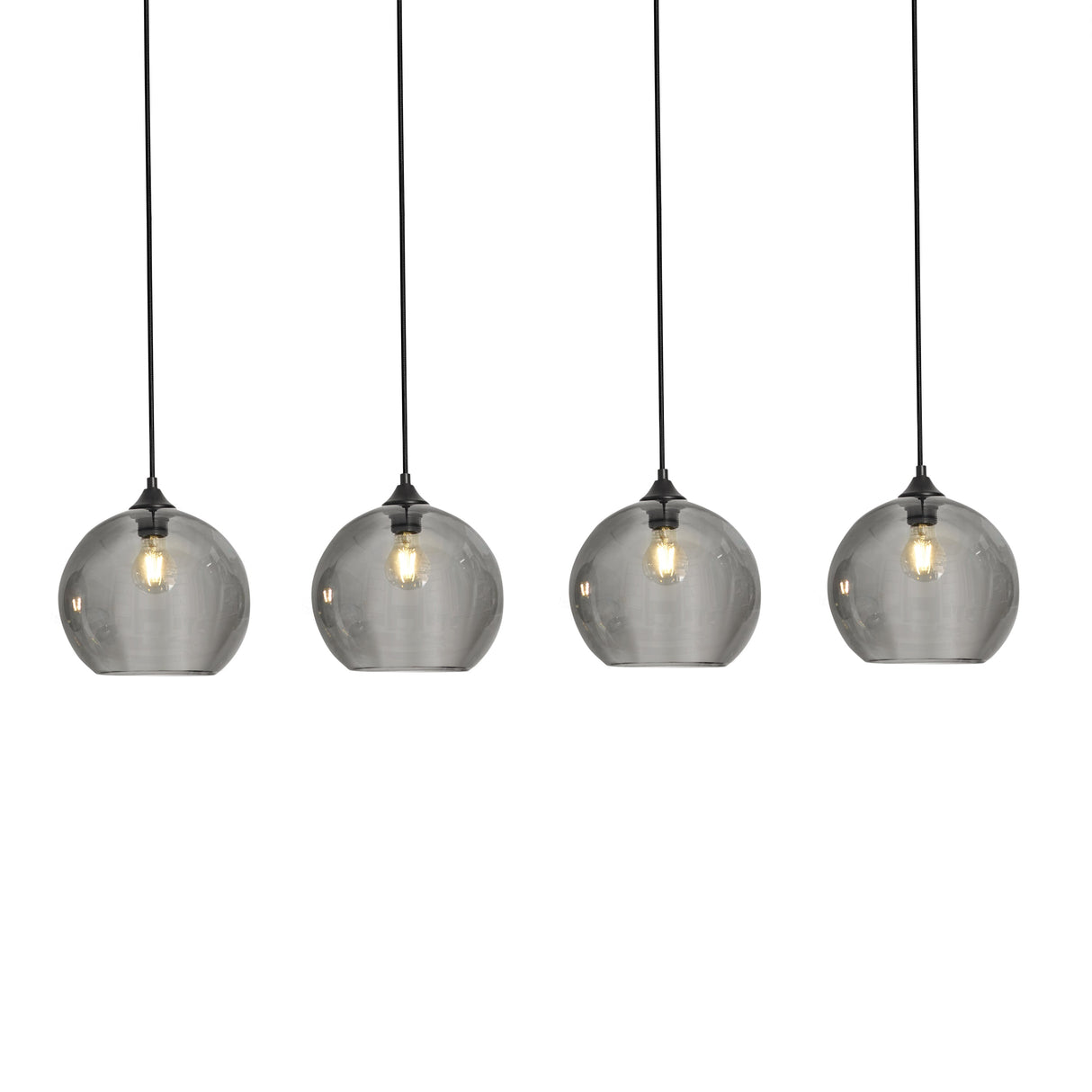 Hanglamp Zwart met Smoke Glas – 4-Lichts Langwerpig | Xavi
