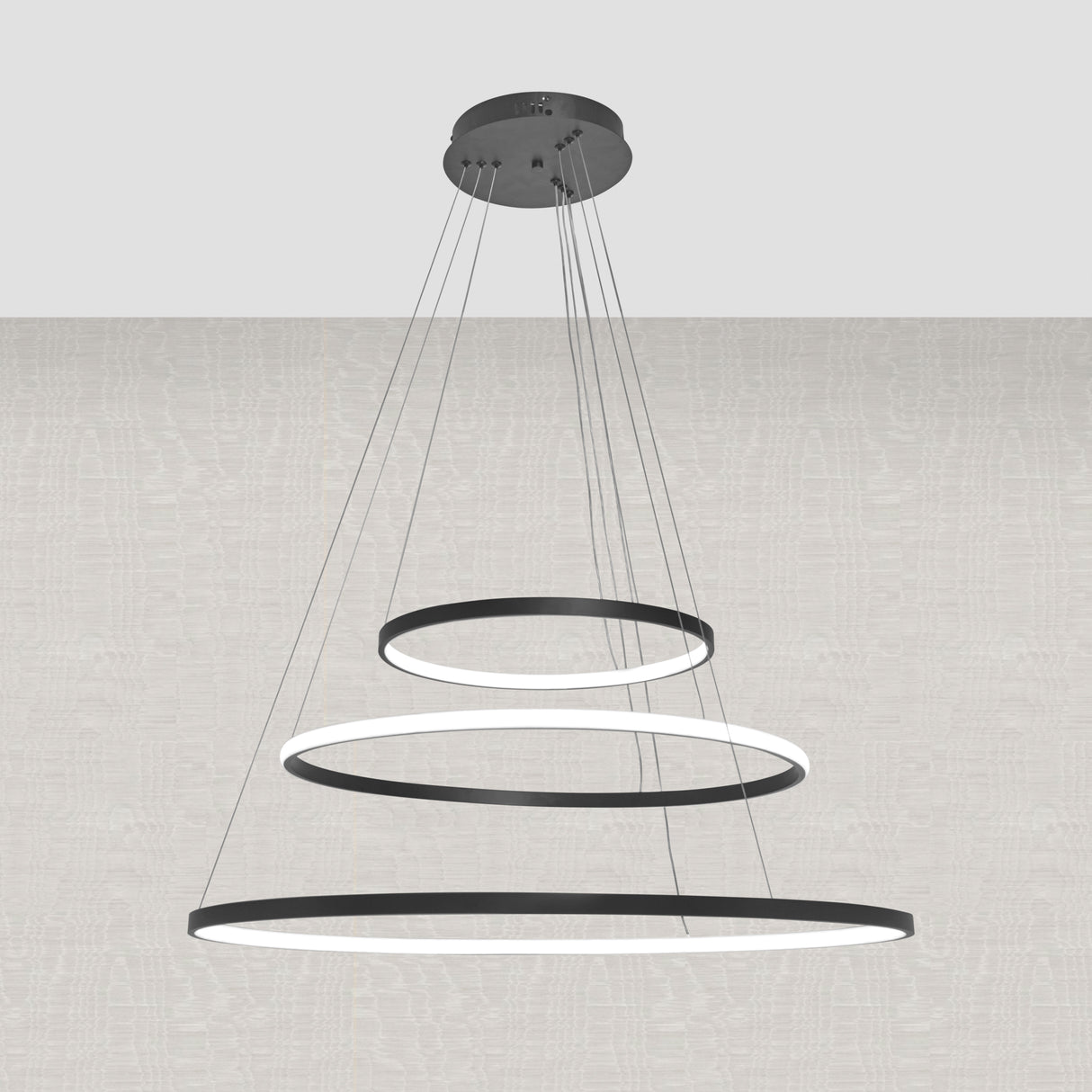 Design Pendelleuchte Schwarz – Dimmbar LED – Drei Ringe – Höhenverstellbar – Esszimmer – Wohnzimmer