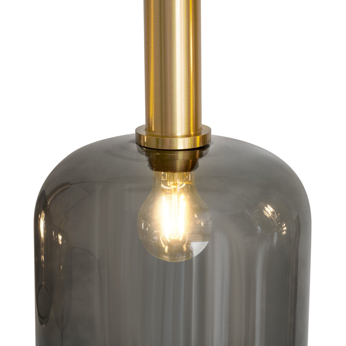 Pendelleuchte oval, schwarz mit goldfarbenen Akzenten und Smoke-Glas, 5-flammig