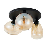 Plafondlamp Amber Glas 3-Lichts – Zwart met E27 Fittingen