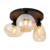 Plafondlamp Amber Glas 3-Lichts – Zwart met E27 Fittingen