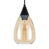Hanglamp langwerpig Amberglas 3-Lichts – Zwart met E27 Fittingen