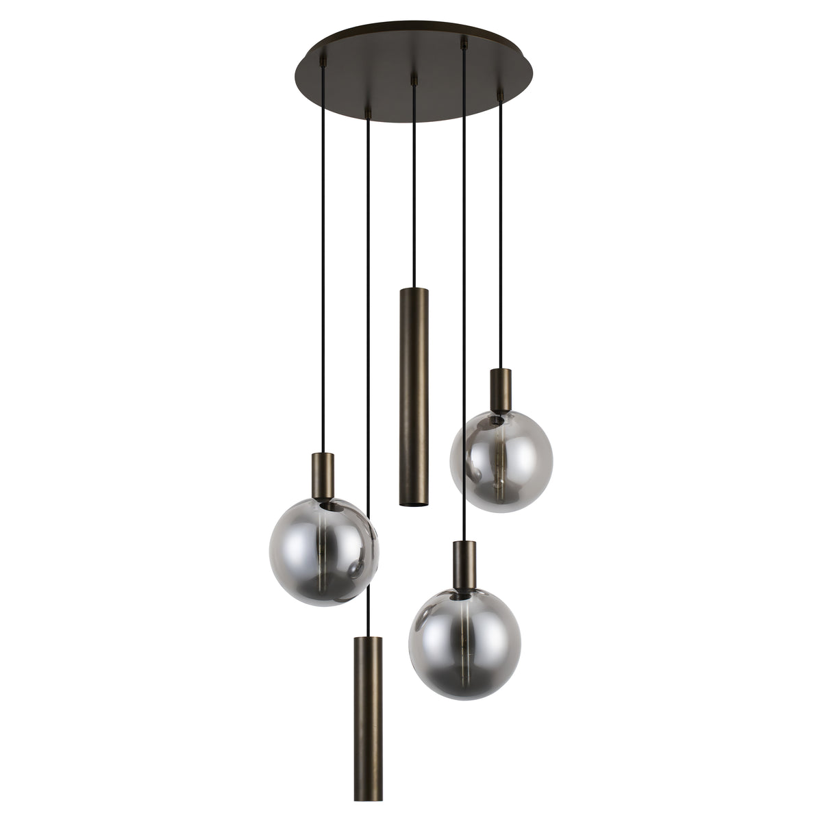 Lunaro 5-lichts Hanglamp – Donker Antiek Brons met Smokeglas – Inclusief Lichtbronnen – Niet Dimbaar
