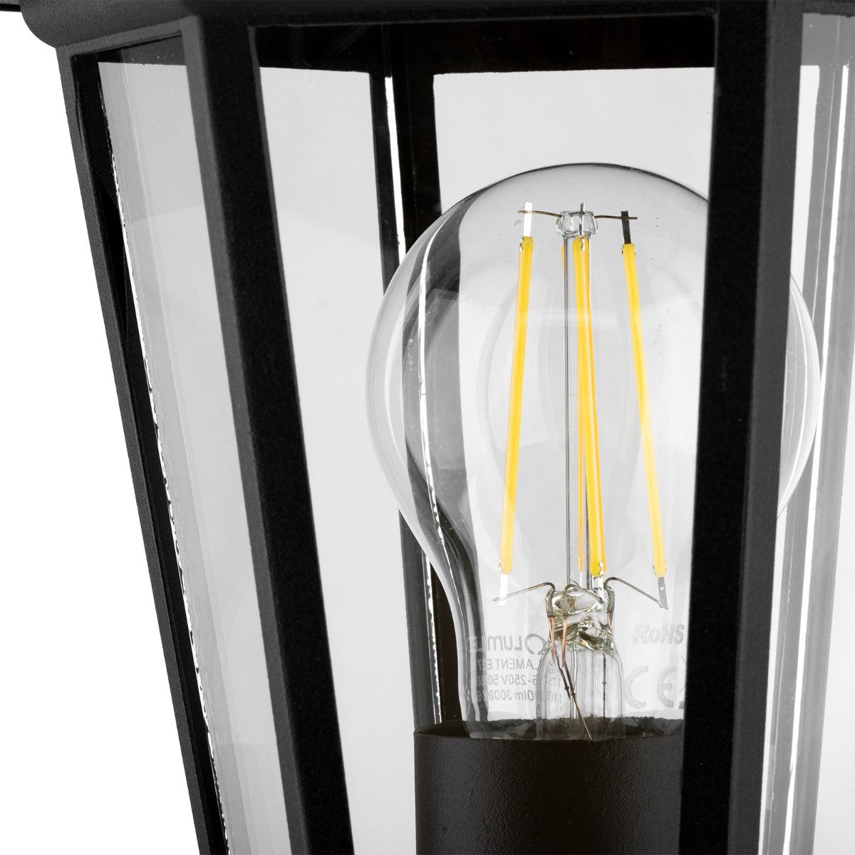 Stehende Außenlaterne 42 cm – Schwarz – E27-Fassung – Aluminium & Glas – IP44