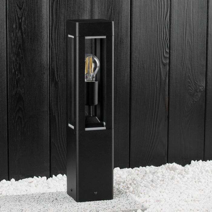 Außenleuchte Gartenpfahl – Schwarz Aluminium & Glas – 50 cm – E27-Fassung – Stehende Gartenbeleuchtung