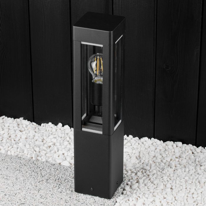 Außenleuchte Gartenpfahl – Schwarz Aluminium & Glas – 50 cm – E27-Fassung – Stehende Gartenbeleuchtung