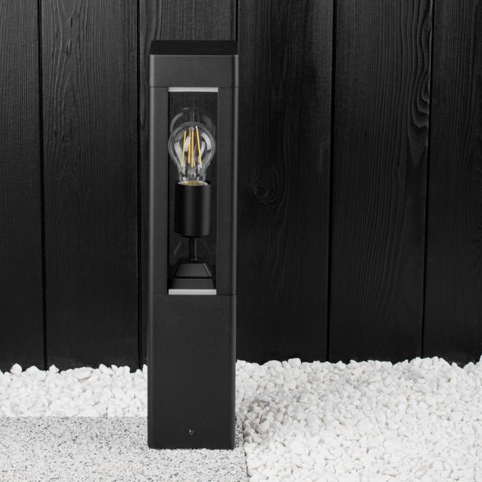 Außenleuchte Gartenpfahl – Schwarz Aluminium & Glas – 50 cm – E27-Fassung – Stehende Gartenbeleuchtung