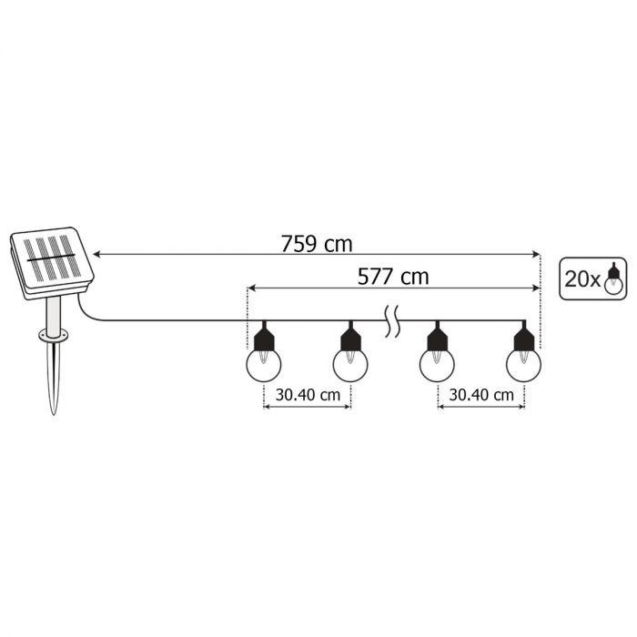 Solar-LED-Lichterkette mit Kugeln, 7,5 m – Warmweißes Licht (3000K) | Solar-Gartenbeleuchtung
