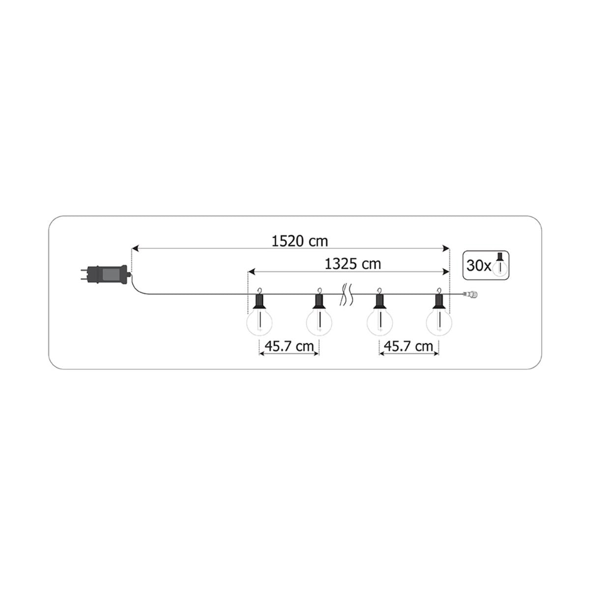 Outdoor Lichterkette 15,2m – 30x LED Kugeln 3000K mit Fernbedienung