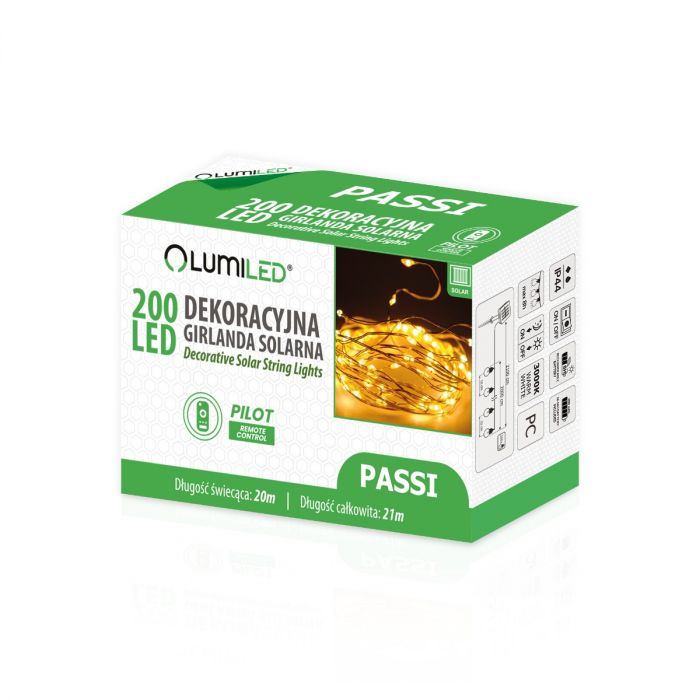 Solar-Gartenbeleuchtung – 200 LEDs – 21 m – Warmweiß 3000K – Inkl. Fernbedienung