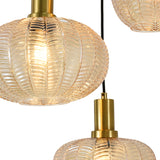 Hängelampe Schwarz mit Messing und Amberglas – 3-flammig – Liva