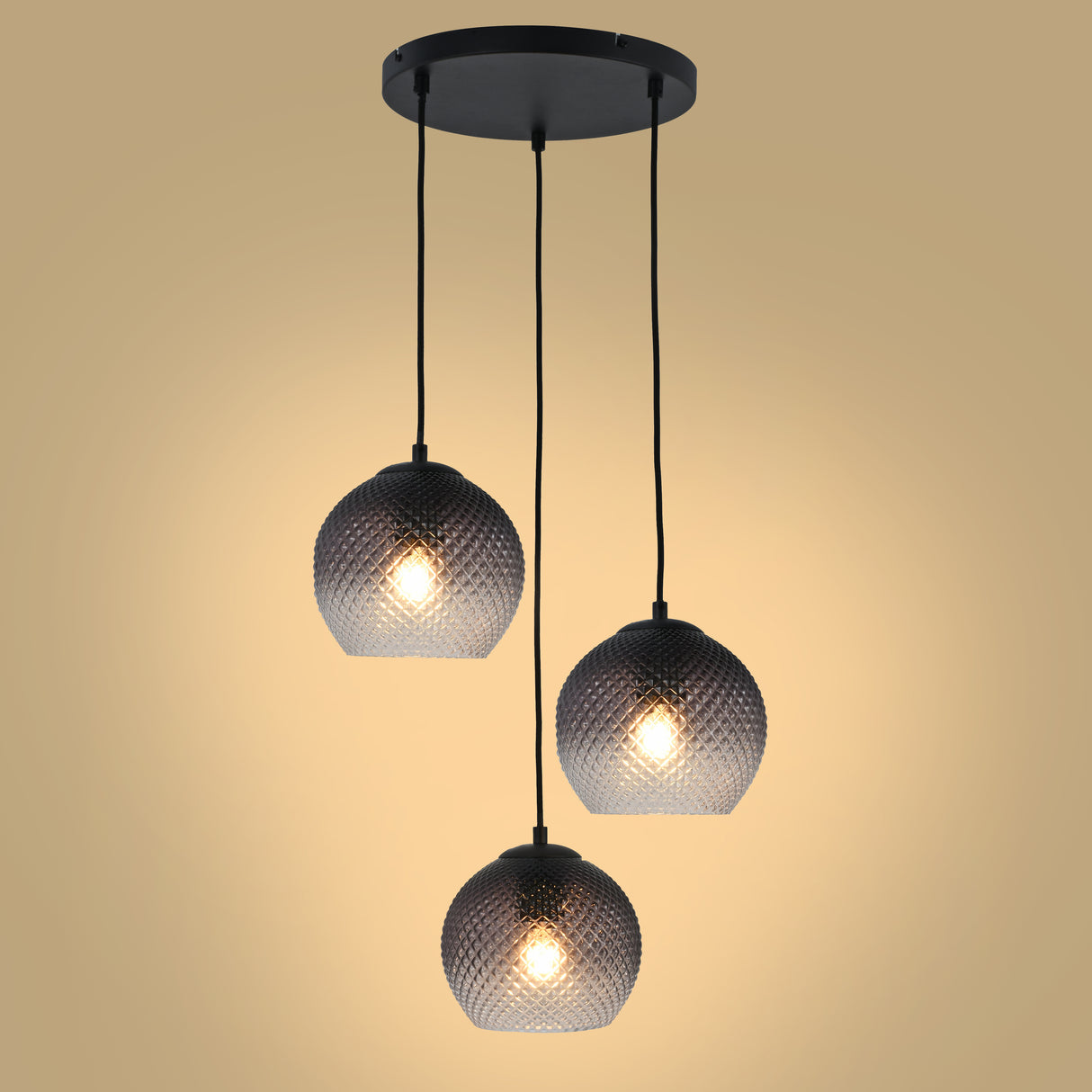 Hängeleuchte Lisa – 3-flammig – Geripptes Fade-Glas