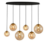 Hängeleuchte schwarz mit Amberglas oval 6-flammig - Sterre