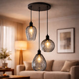 smoke glas hanglamp boven eettafel
