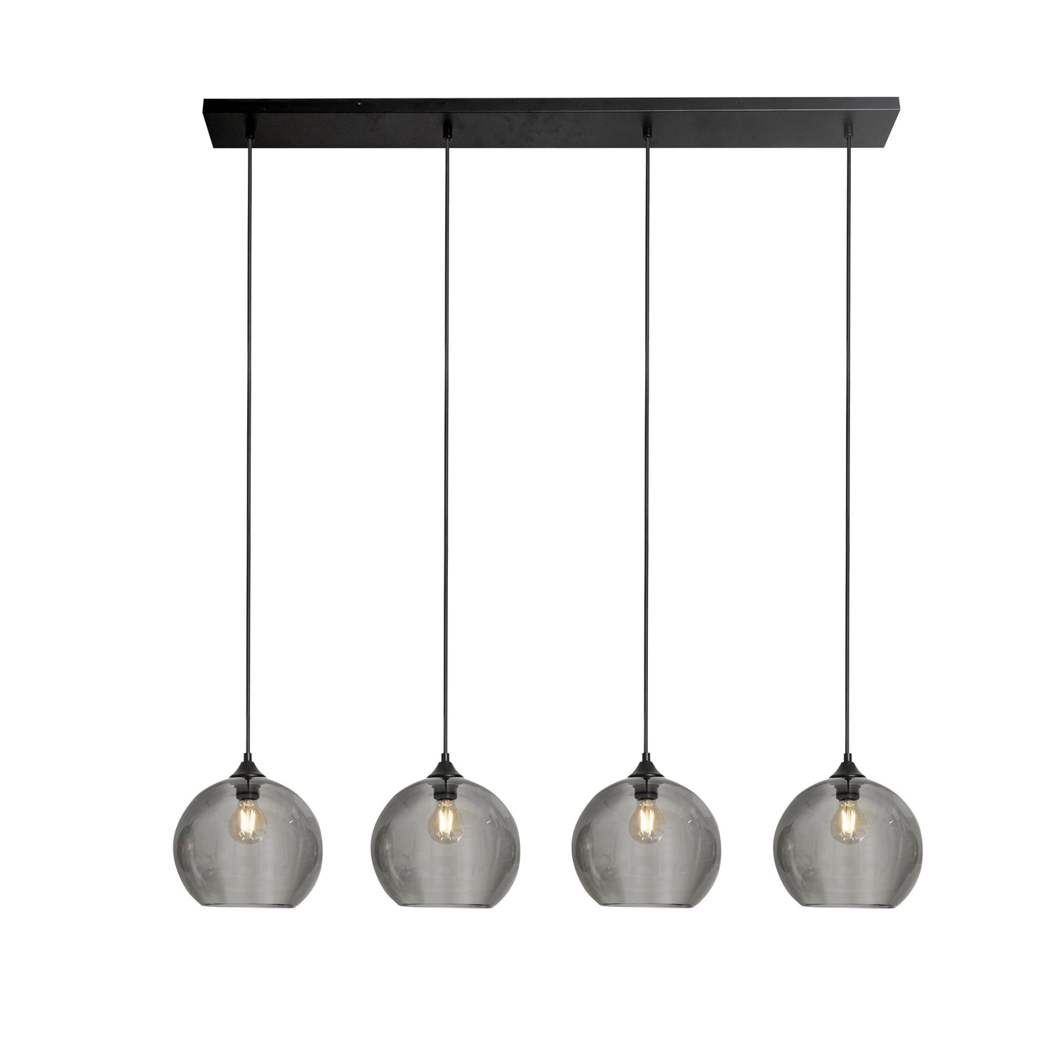 Hanglamp Zwart met Smoke Glas – 4-Lichts Langwerpig | Xavi