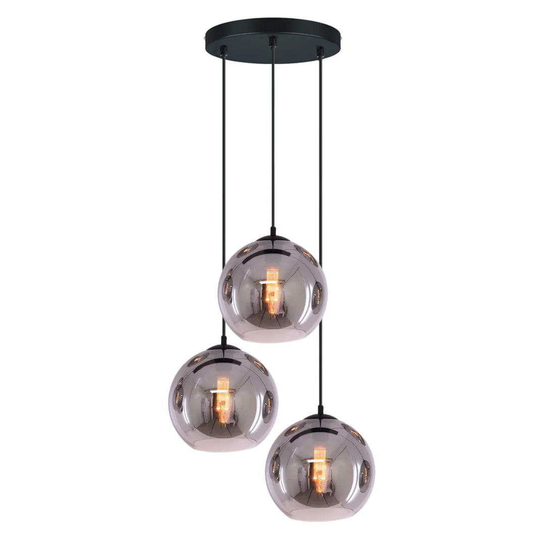 Hanglamp 3-lichts rookglas zwart voor woonkamer eetkamer