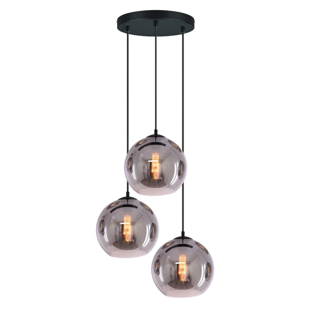 Hanglamp 3-lichts rookglas zwart voor woonkamer eetkamer