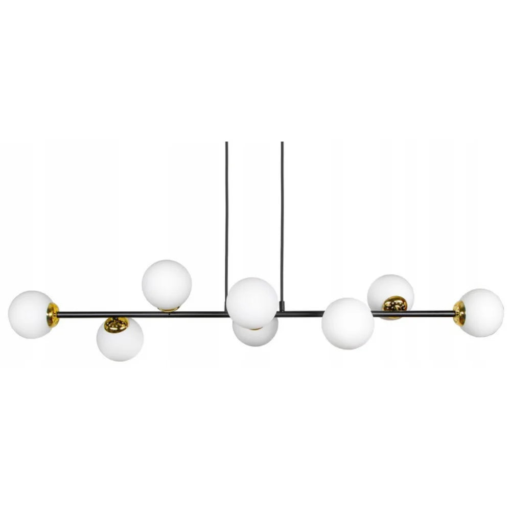 Hanglamp wit bol zwart goud met 8 lichtpunten