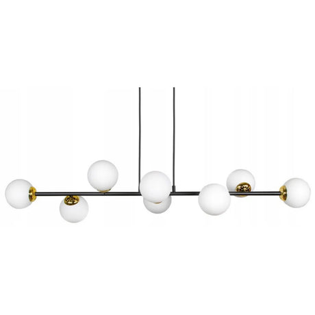 Hanglamp wit bol zwart goud met 8 lichtpunten