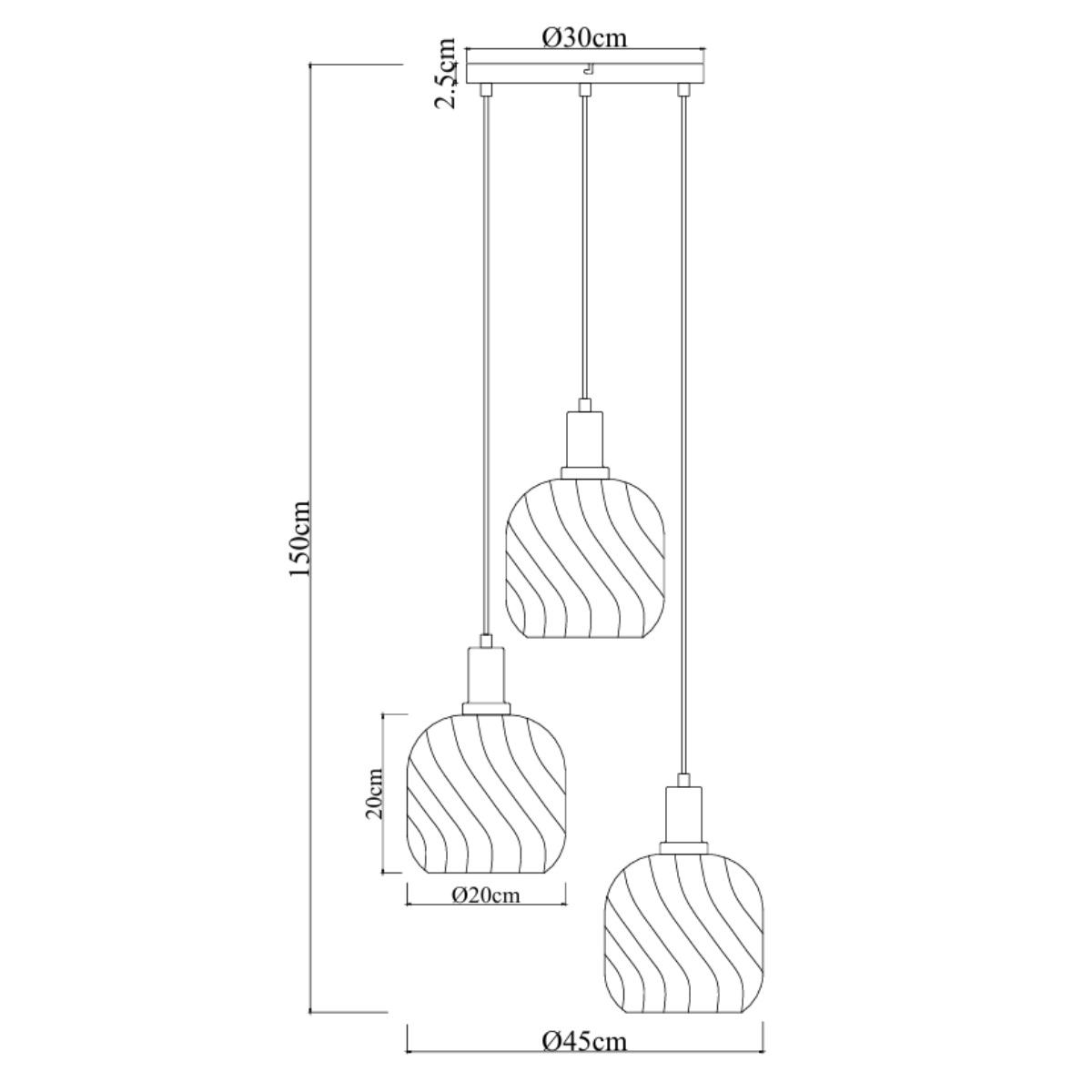 Hängelampe Schwarz mit Messing und Amberglas – 3-flammig – Nox