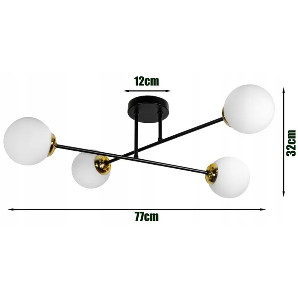 plafondlamp zwart goud met witte bollen voor woonkamer
