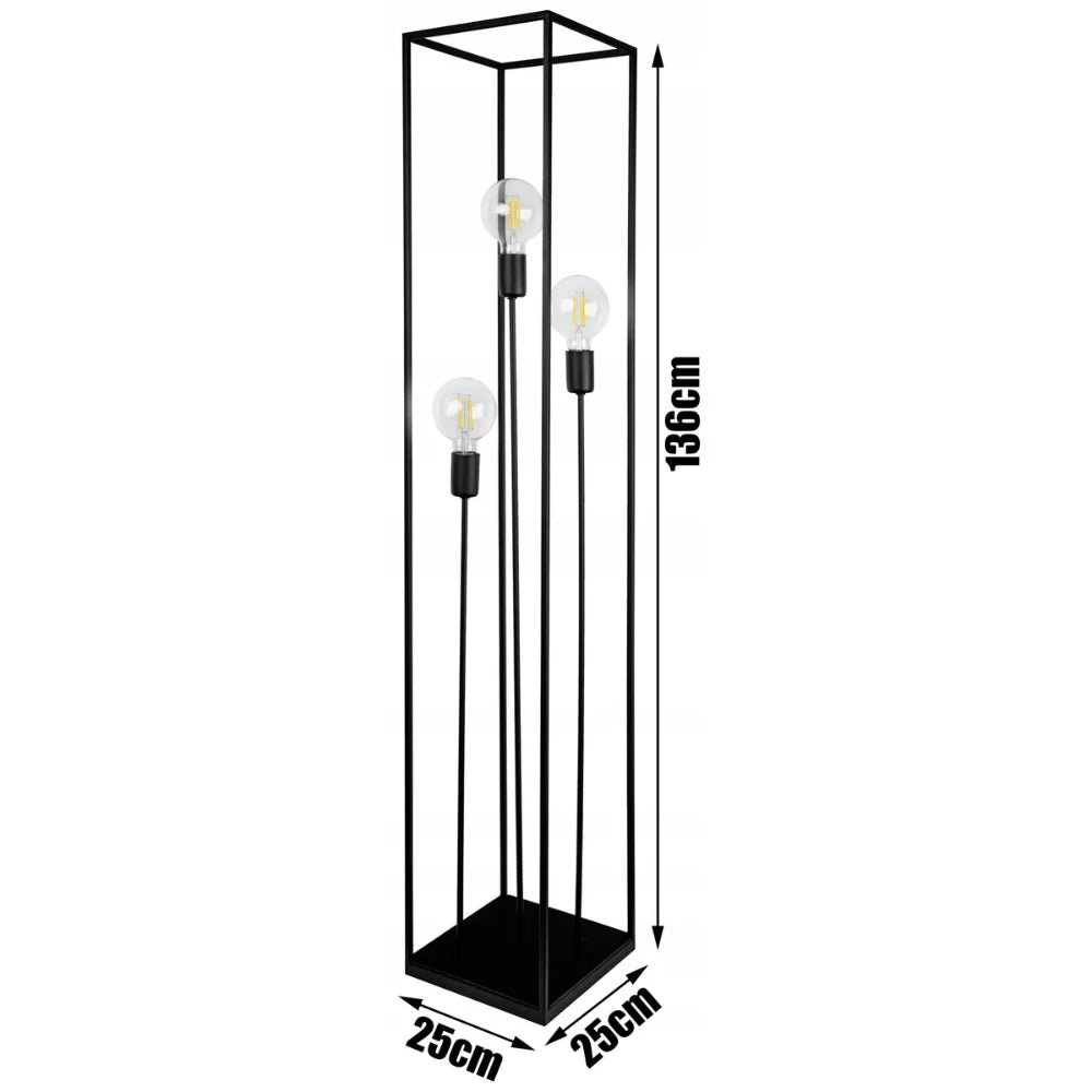 Industriële zwarte vloerlamp Lumiere met drie lichtpunten