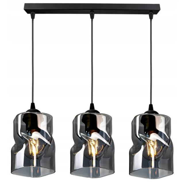 Glazen industriële hanglamp Twistlux zwart boven eettafel